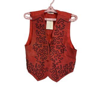 Vintage 80’s Rafael Red Vest W/Black Embroidery Sz M  New With Tags See Pics